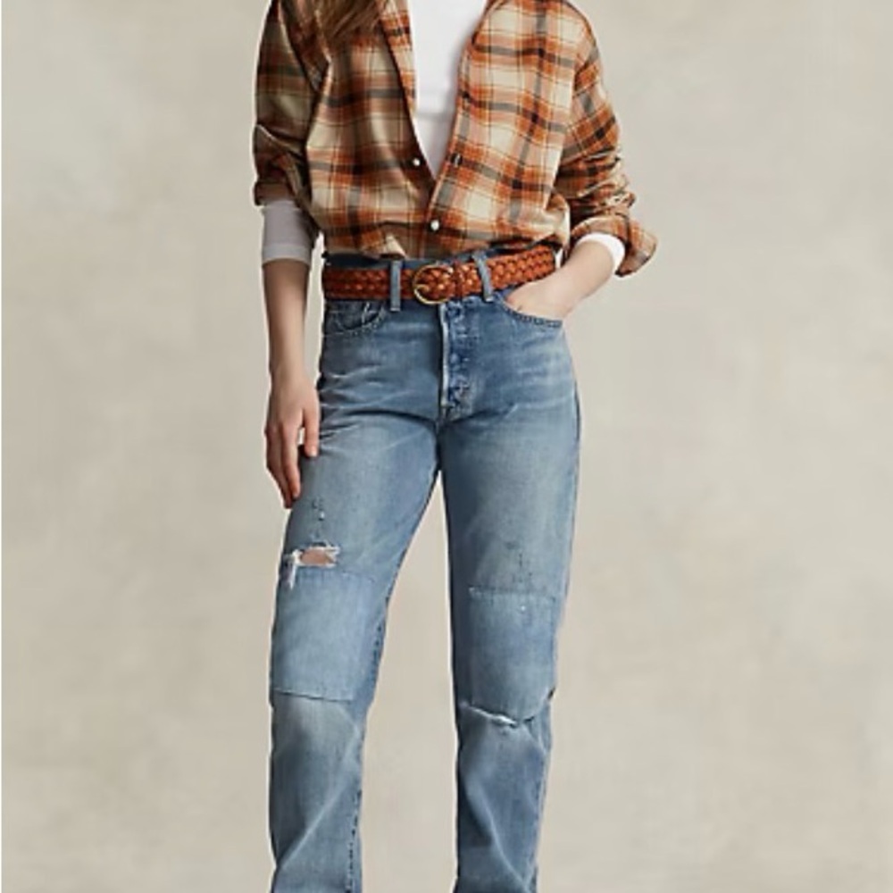 Ralph Lauren Tan and Orange Plaid Shirt - Picture 3 of 7
